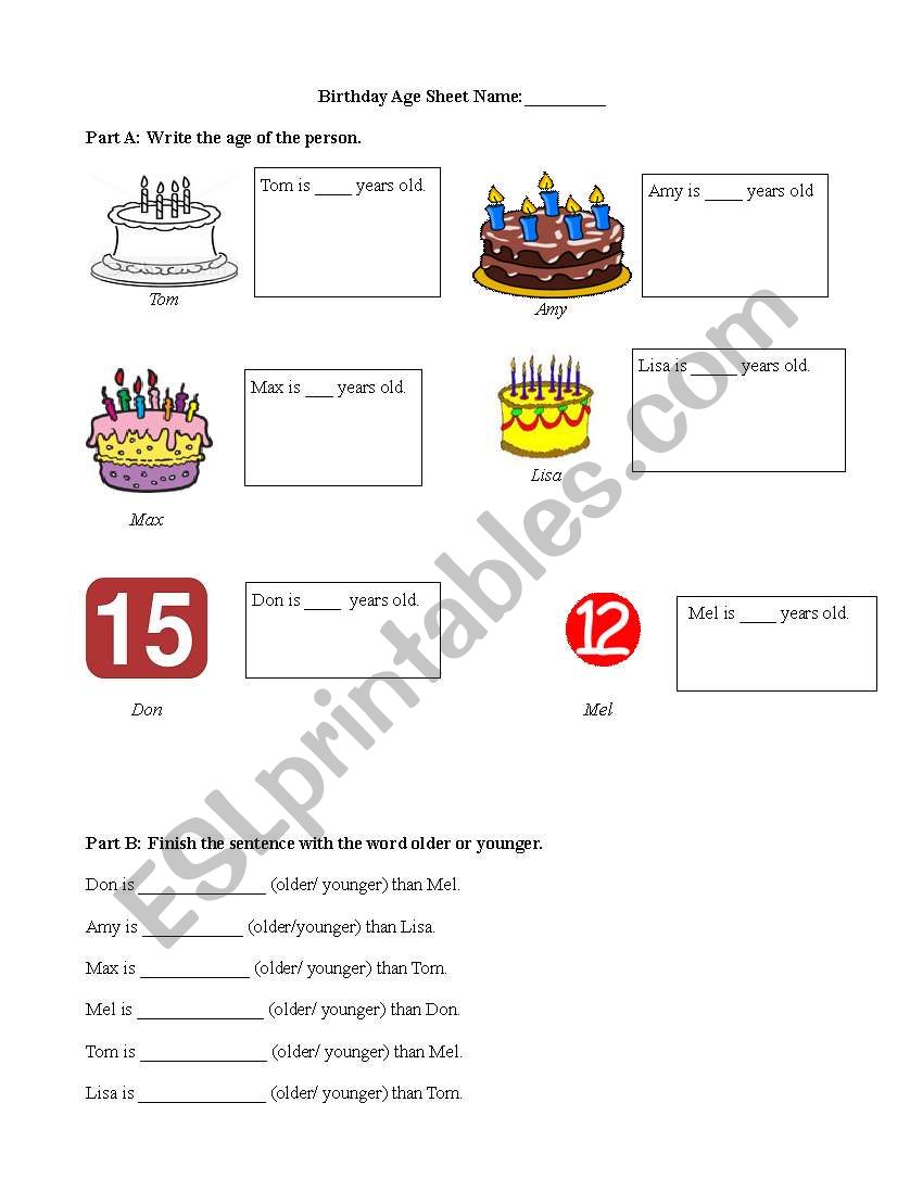 Birthday Ages worksheet