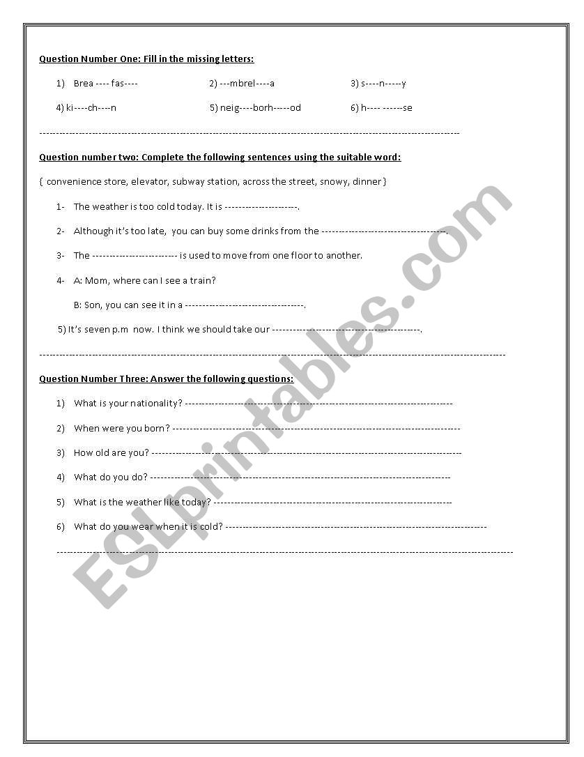 general quiz worksheet