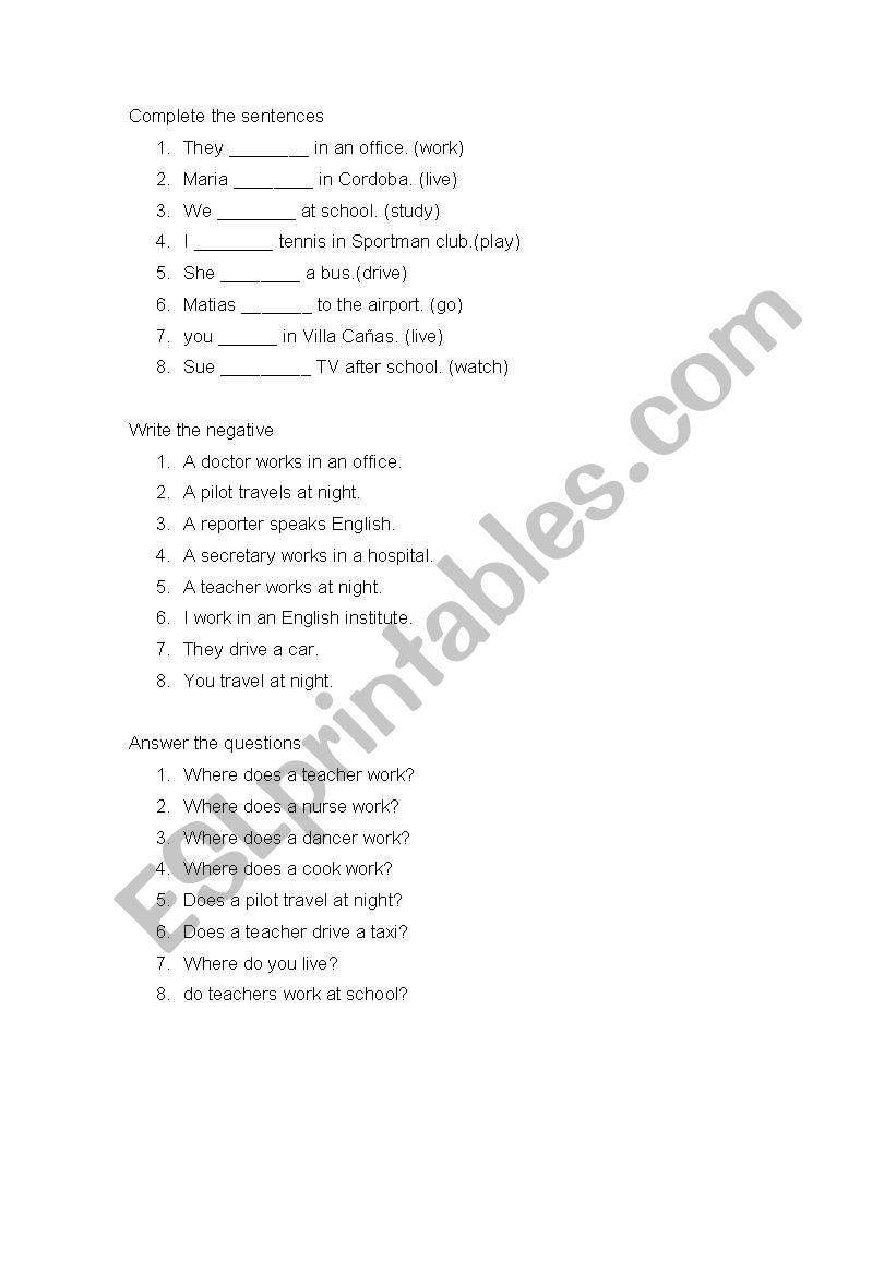 present simple worksheet