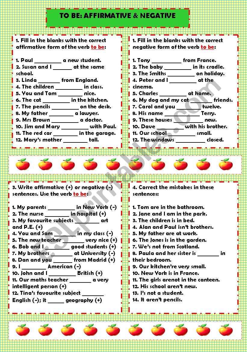 To Be Affirmative Negative ESL Worksheet By Dinglesazara