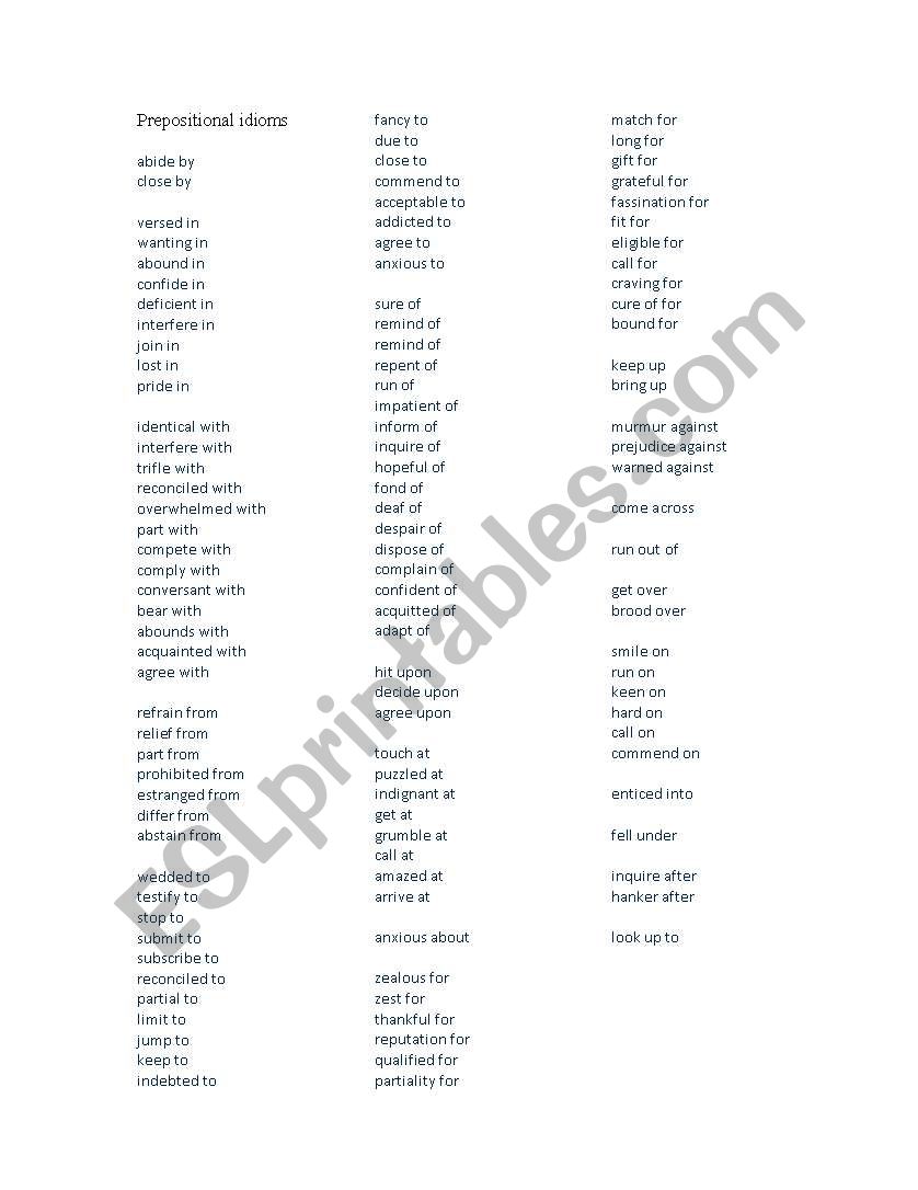 Preposition Idioms worksheet
