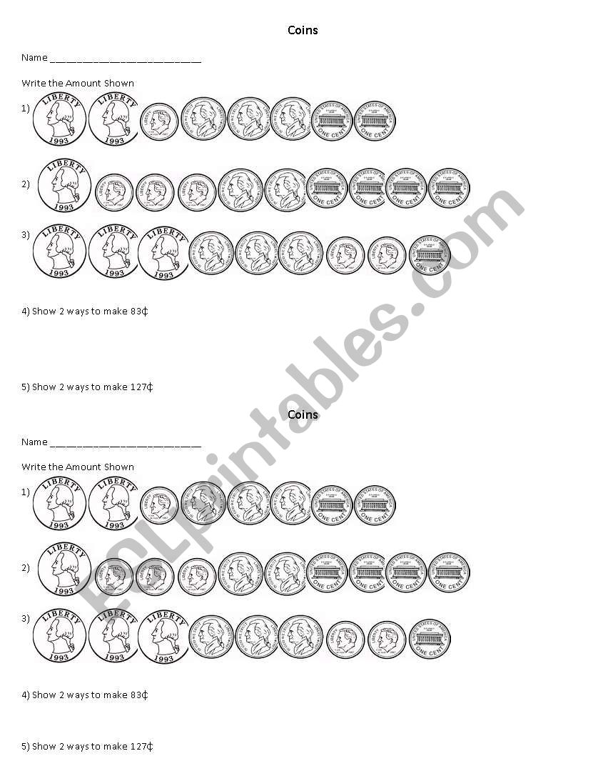 Coins worksheet