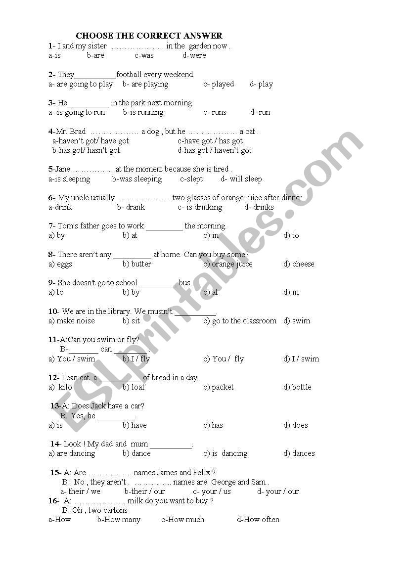 mixed test worksheet