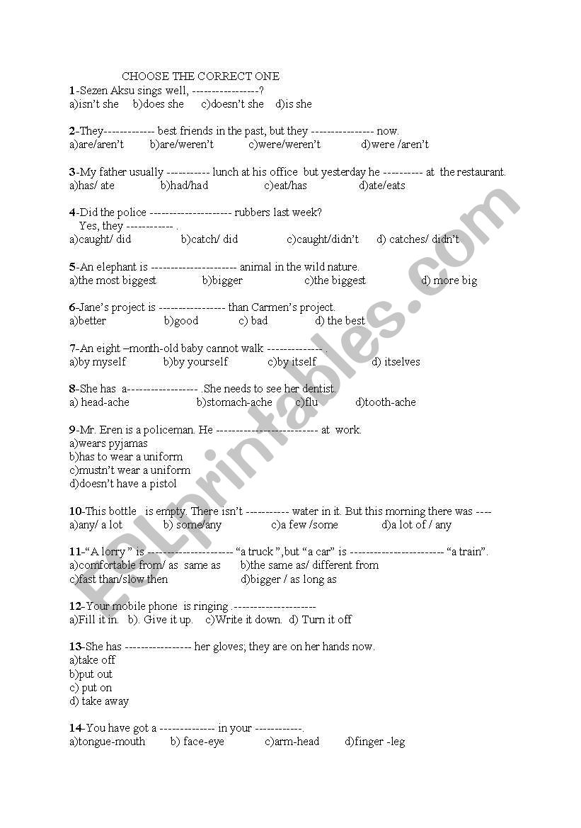 a mixed test  worksheet