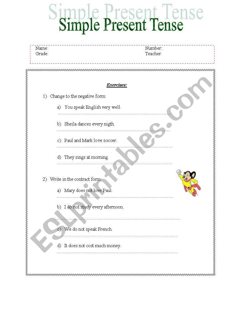 simple present negative worksheet