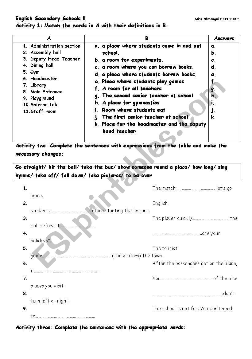 School worksheet