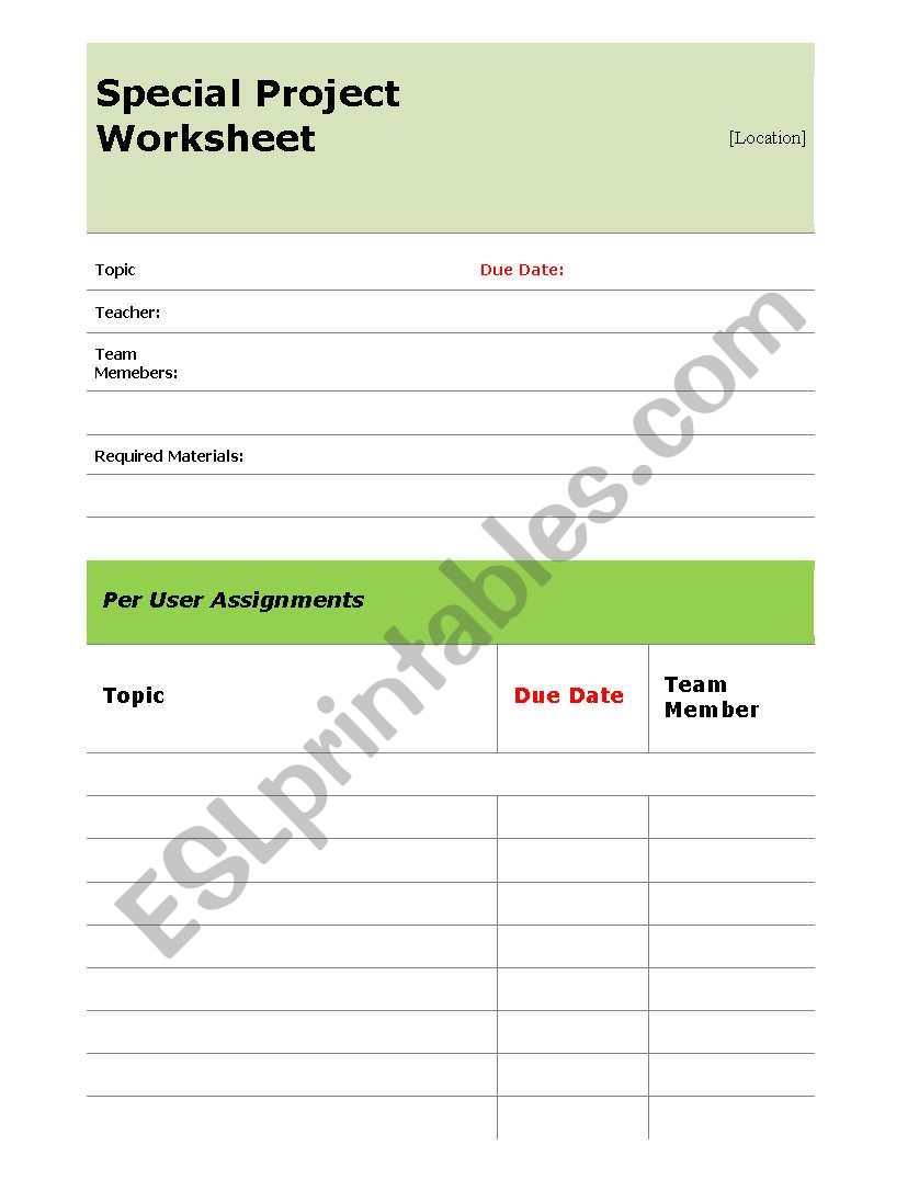 Group Project Simple Worksheet