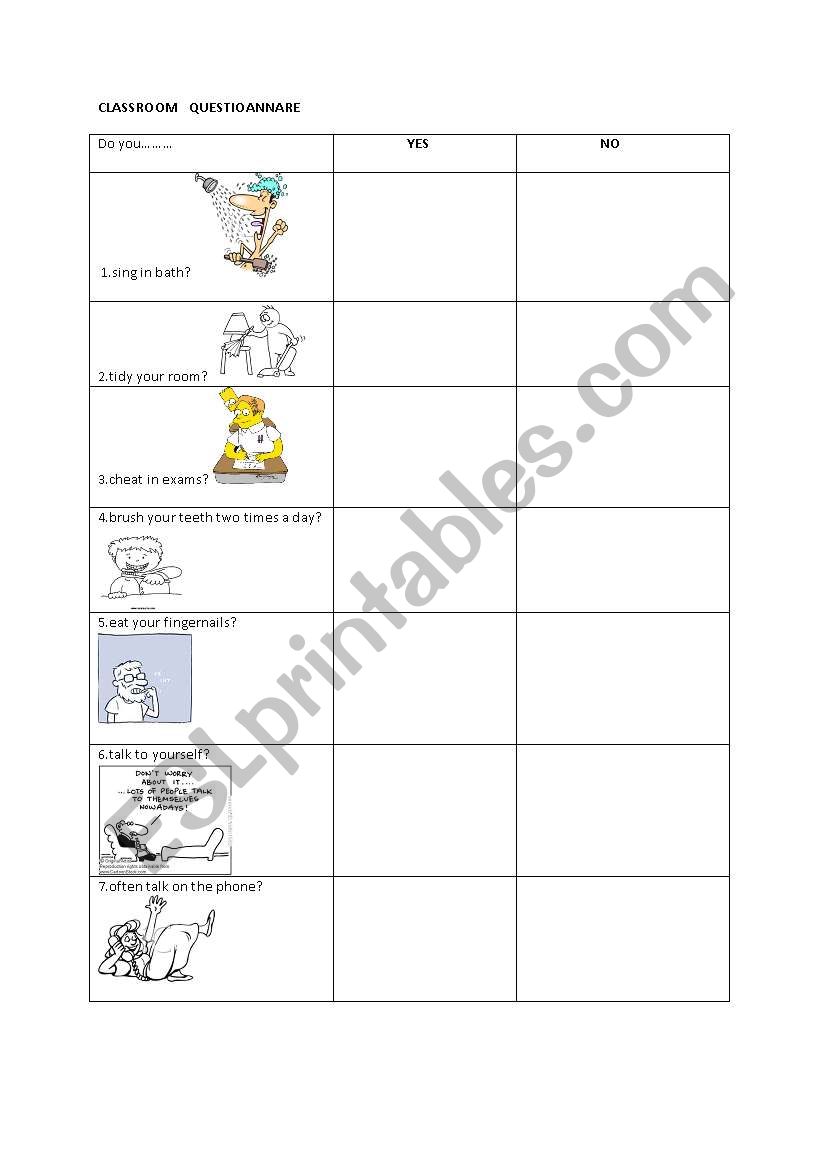Simple Present Questionnare  worksheet