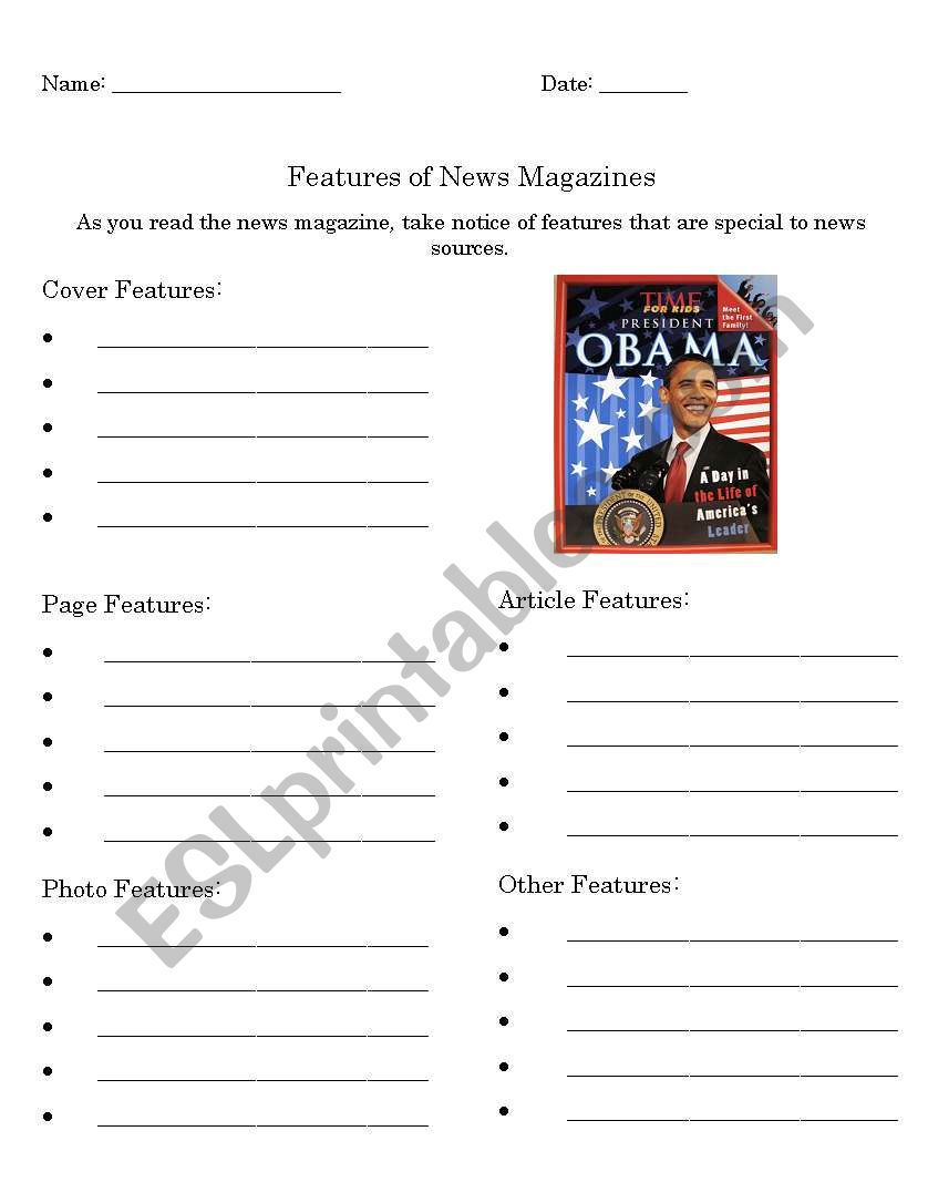 Features of News Magazines Notetaking Sheet