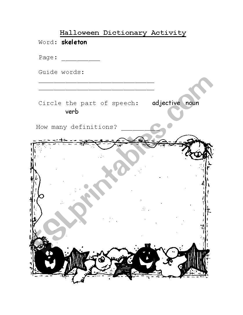 Halloween Dictionary Activity worksheet