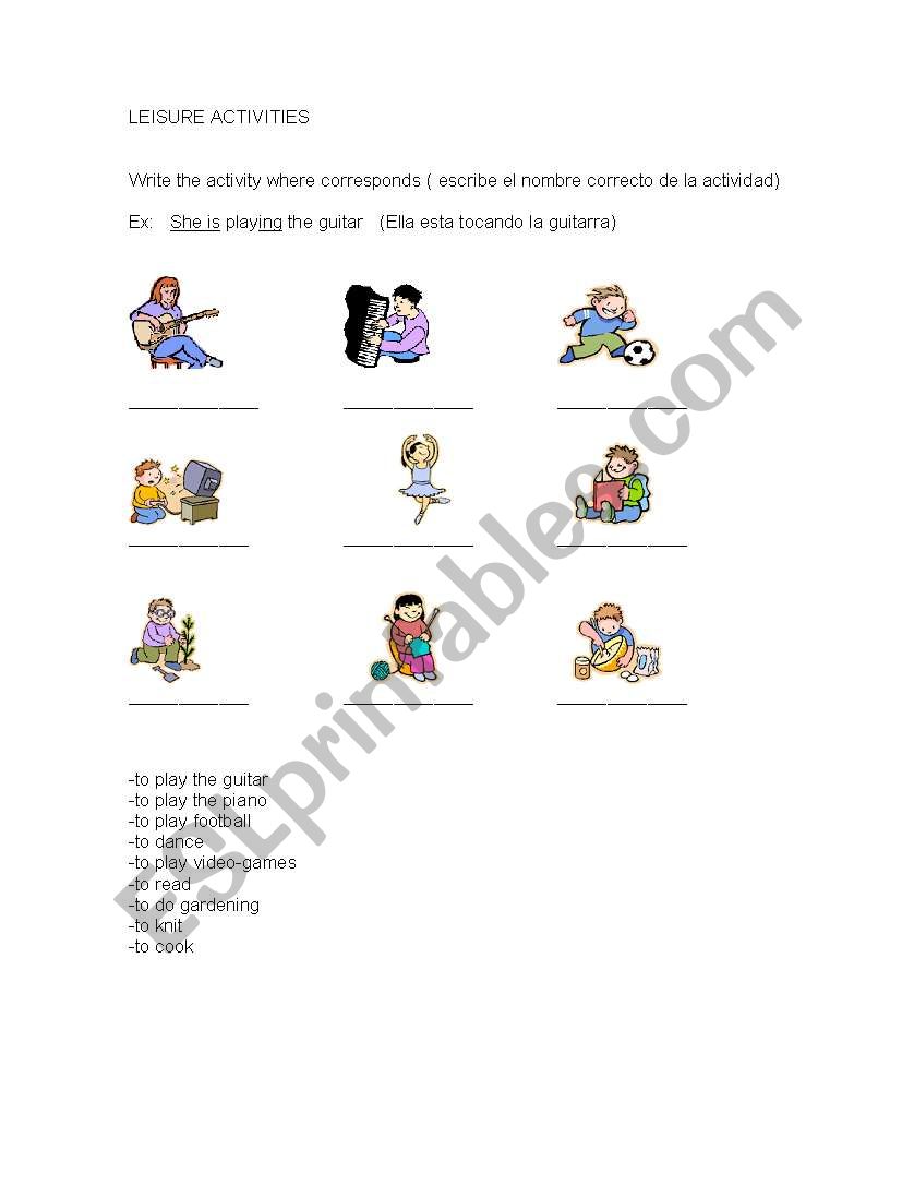 Leisure Activities worksheet