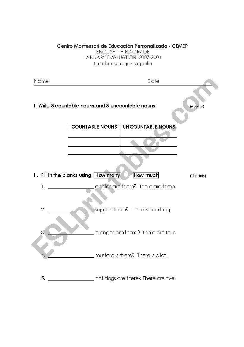 test worksheet