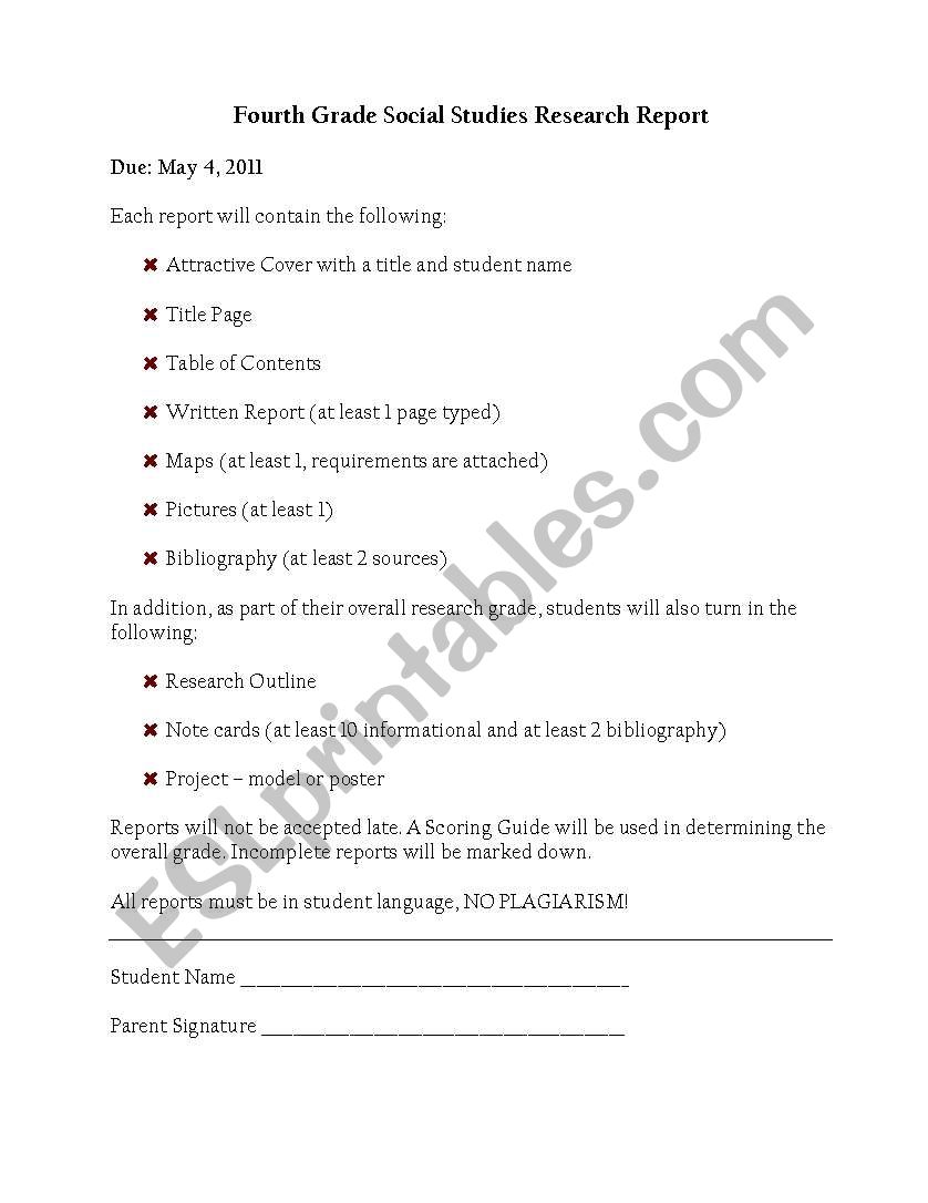 Social Studies Report worksheet