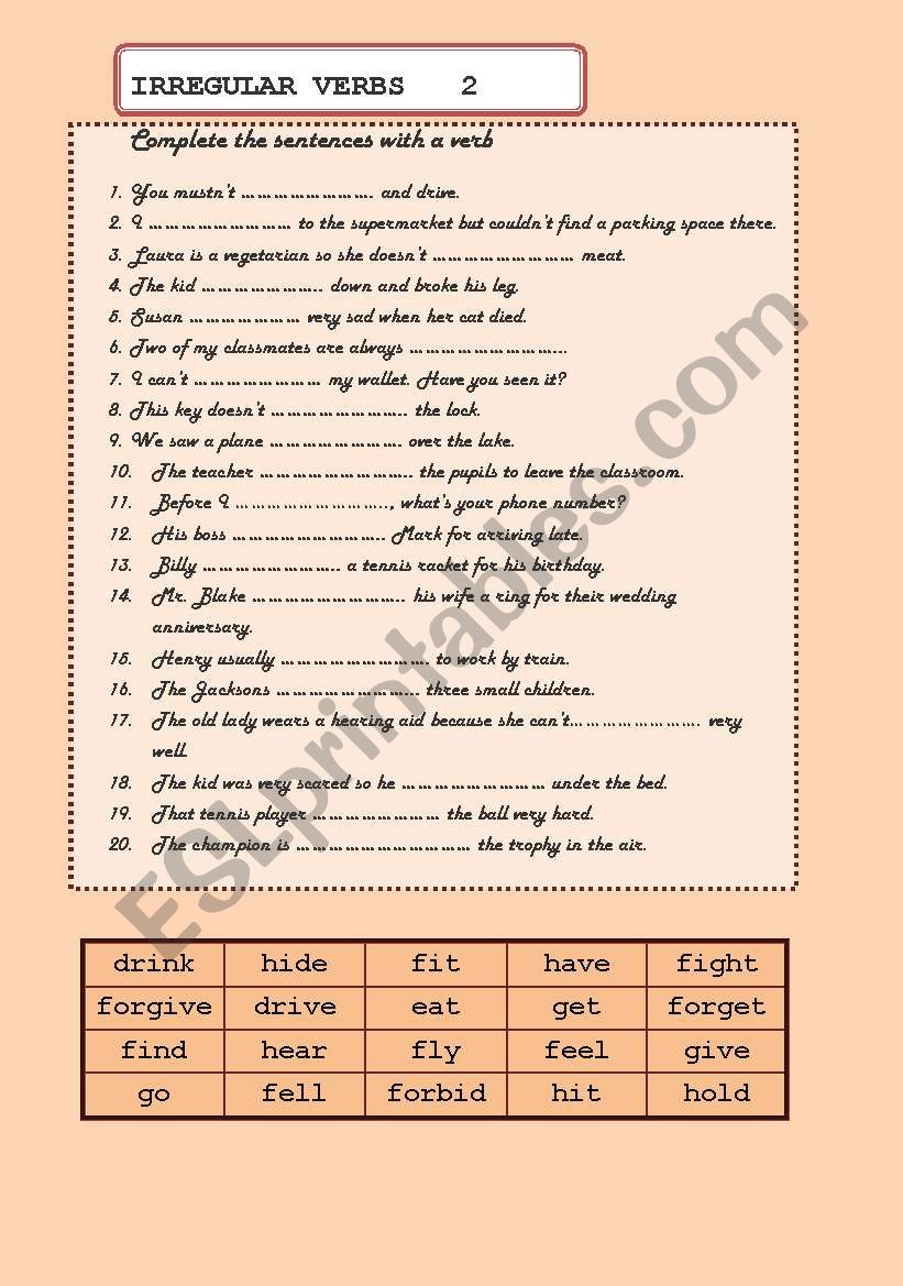 IRREGULAR VERBS 2 worksheet