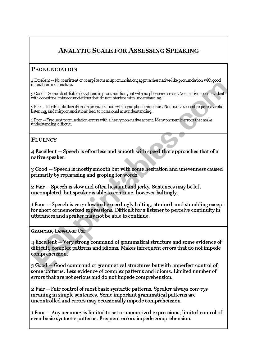 Rubric worksheet