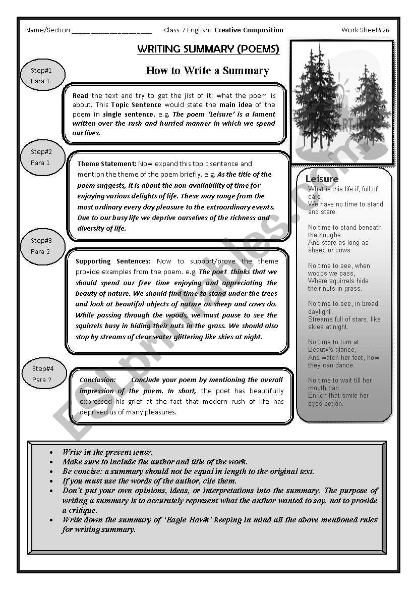 Summary Writing ESL Worksheet By Nurjis