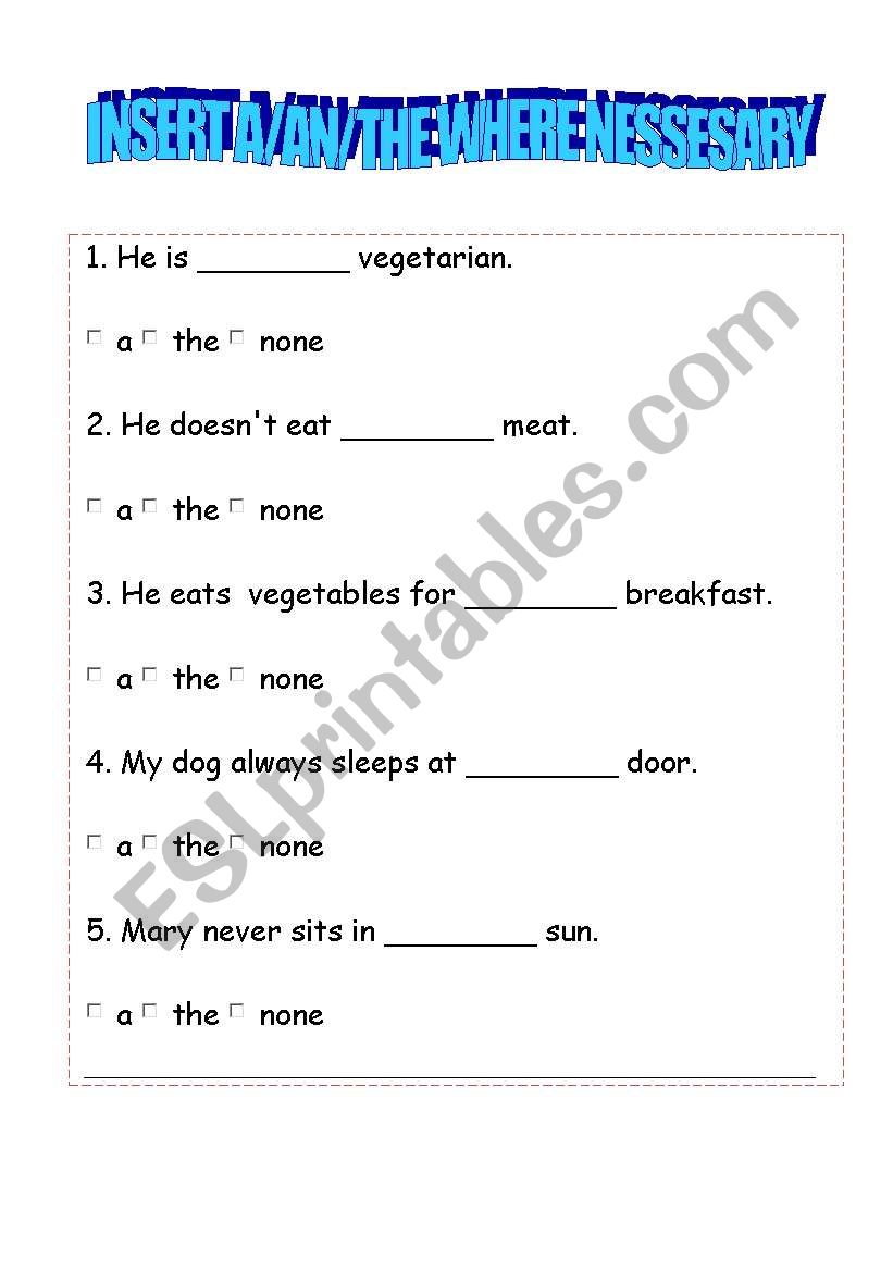 Articles worksheet