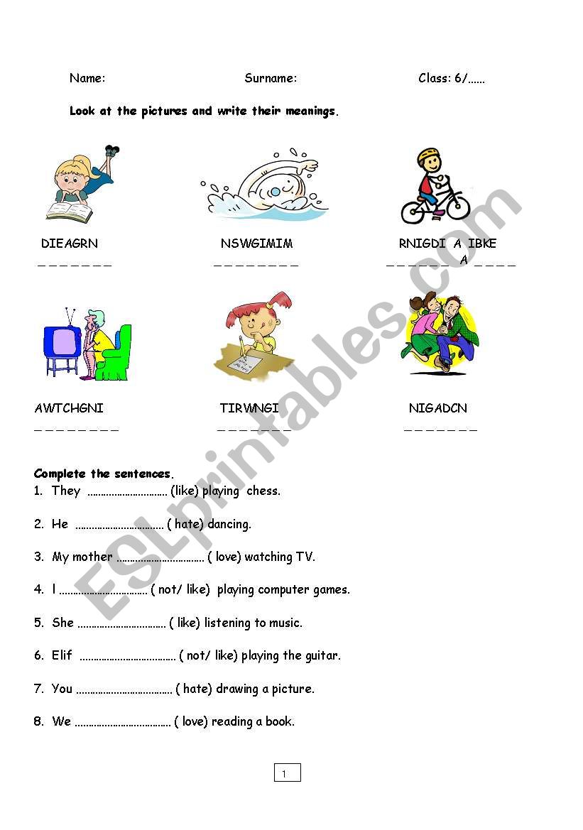 present simple with like verb worksheet