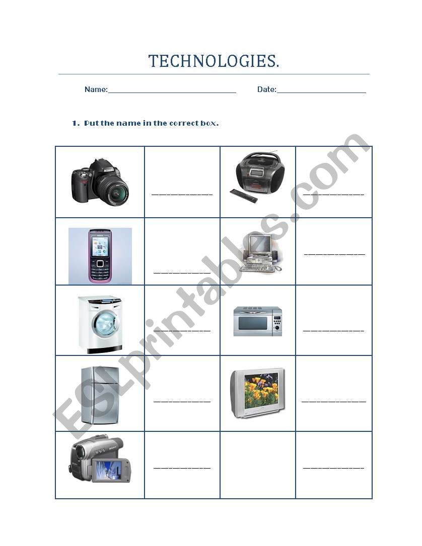 technologies worksheet