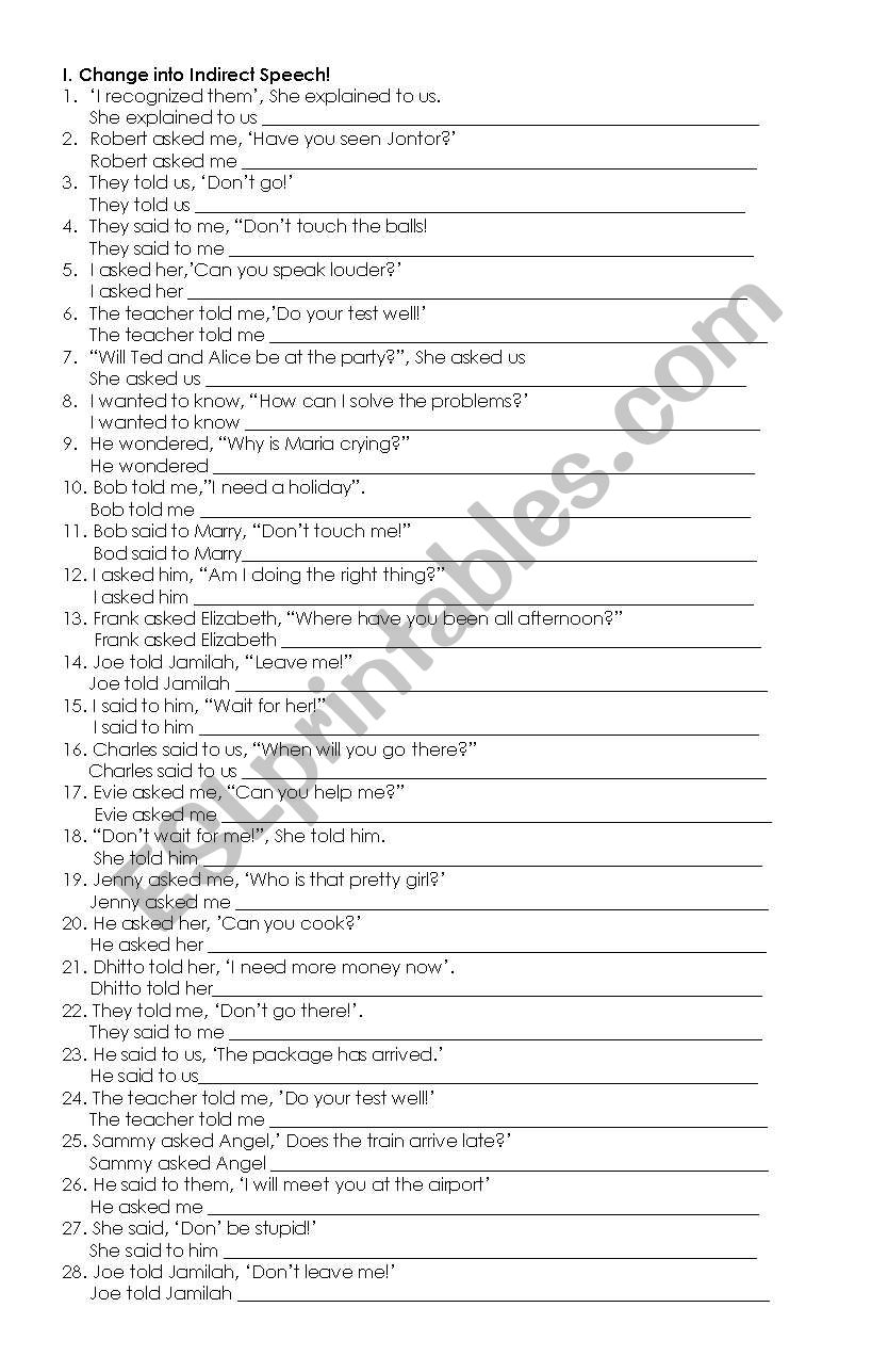 reported speech worksheet