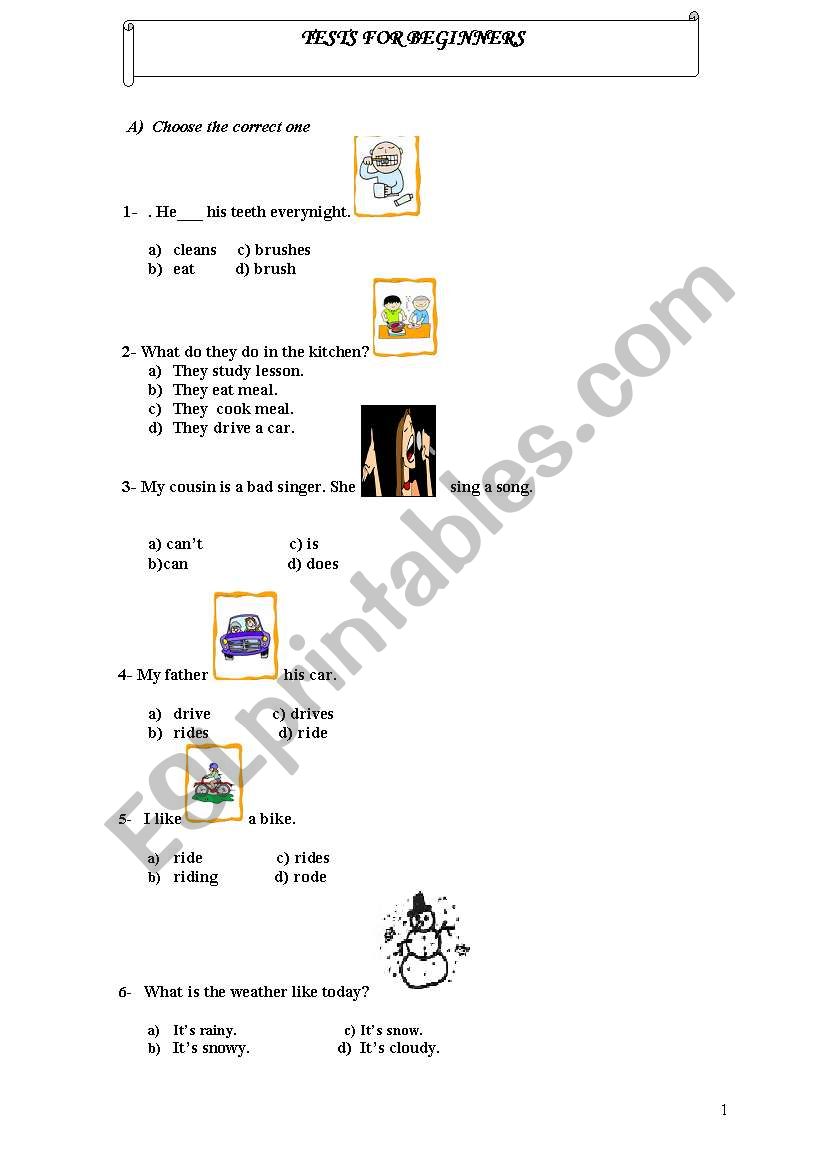 AN EASY TEST FOR BEGINNERS worksheet