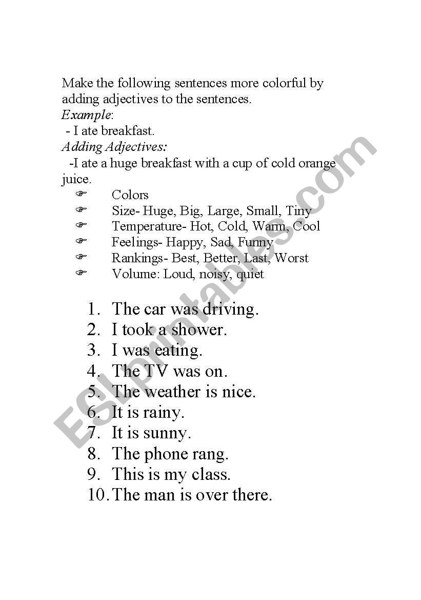 Using Adjectives worksheet