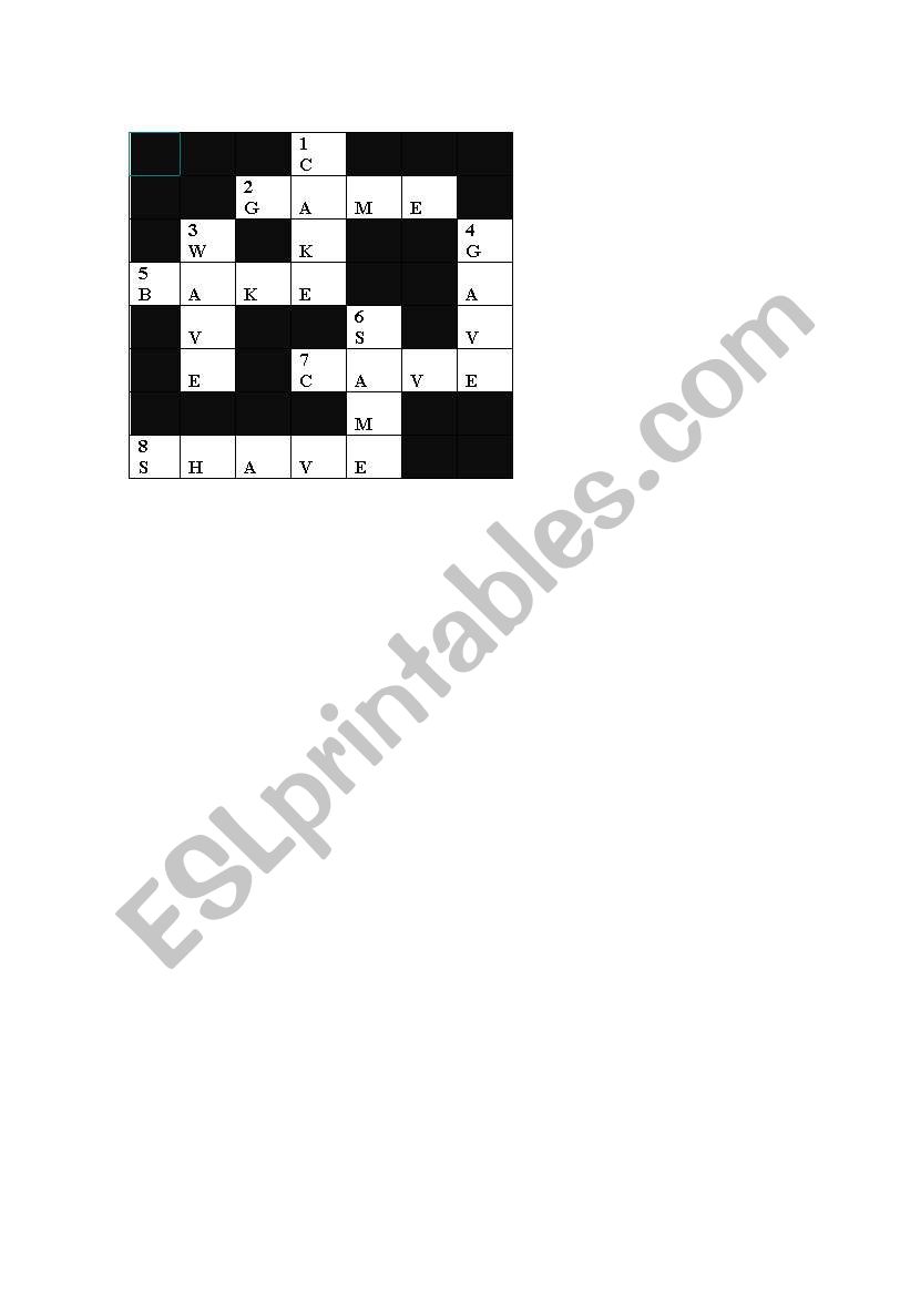 crossword for a-e words worksheet