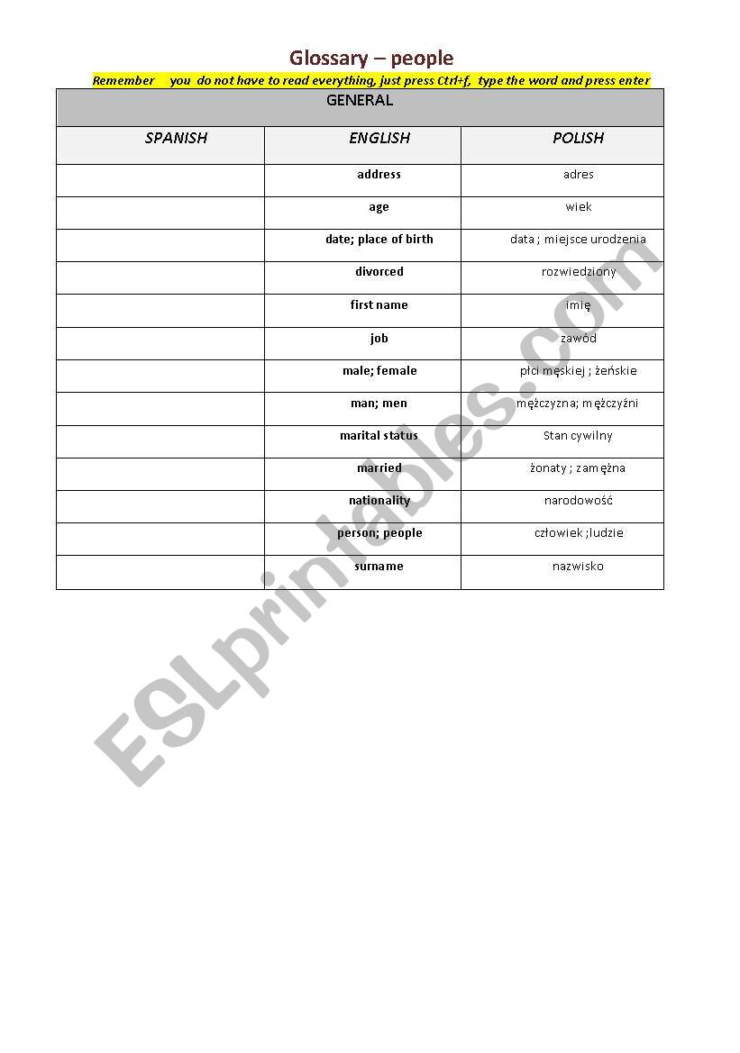 vocabulary worksheet