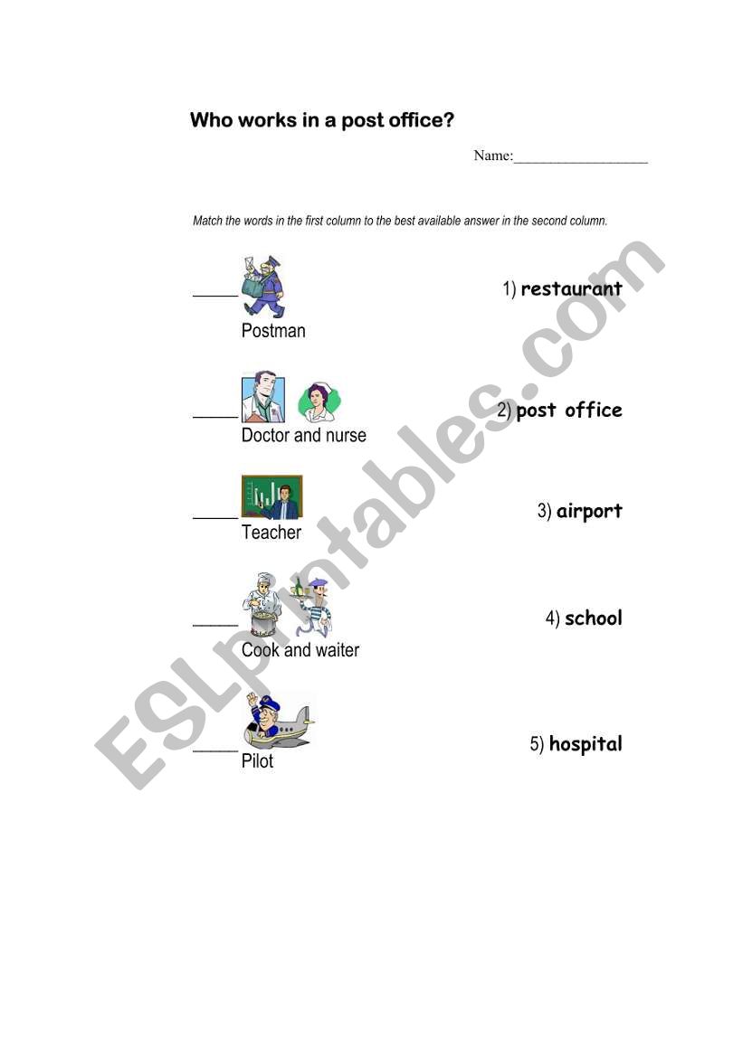 Works with places worksheet