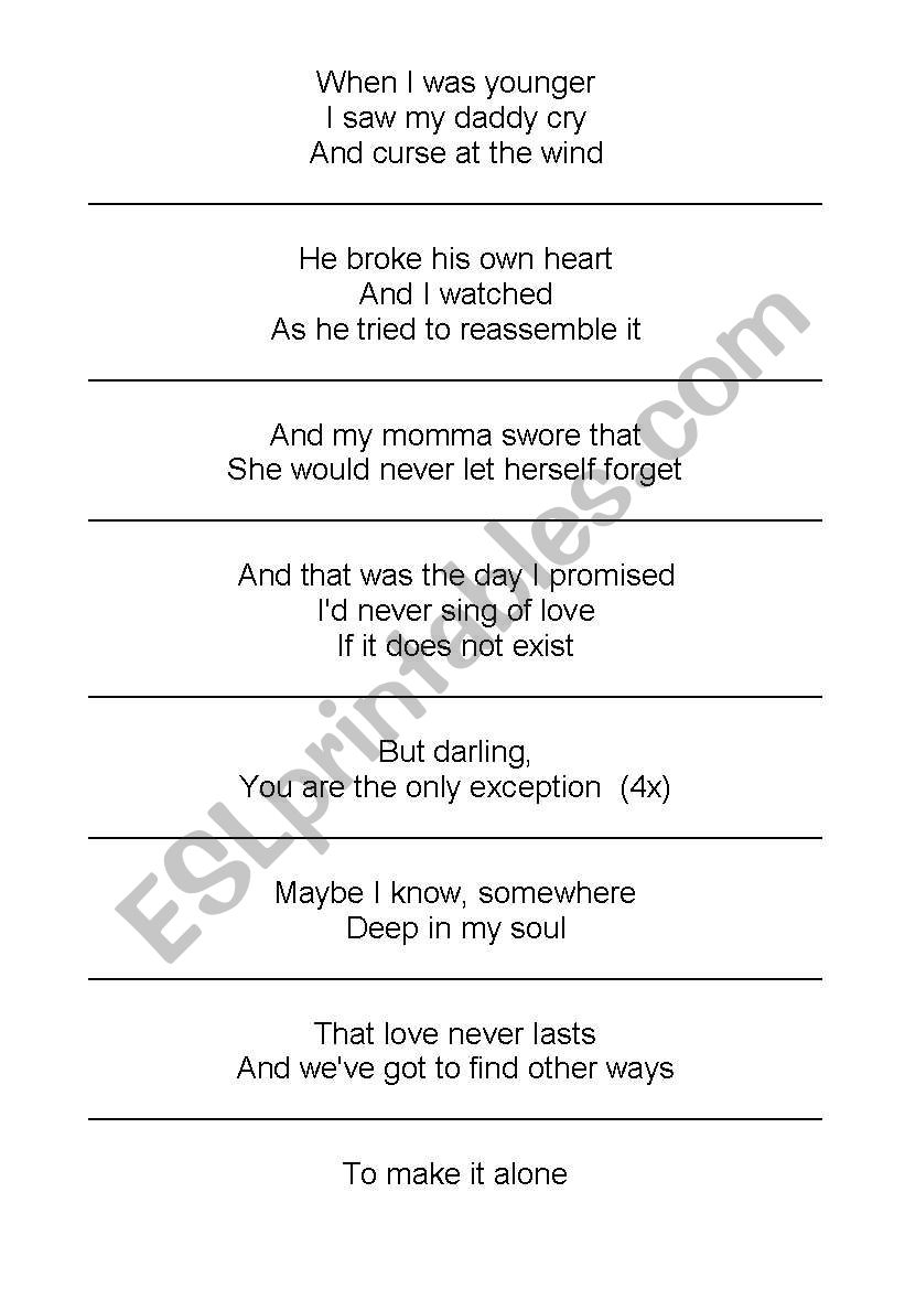 You are the only exception worksheet