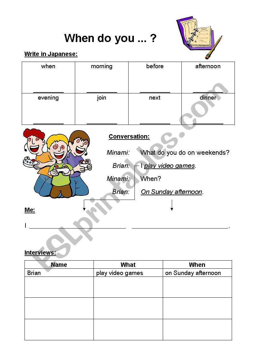 When do you _ ? worksheet - for use with New Crown textbook