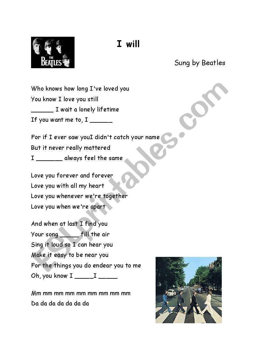 I will (Beatles) worksheet