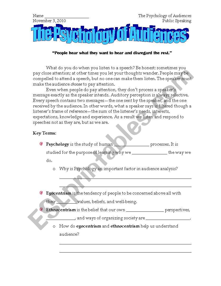 Psychology of an Audience worksheet