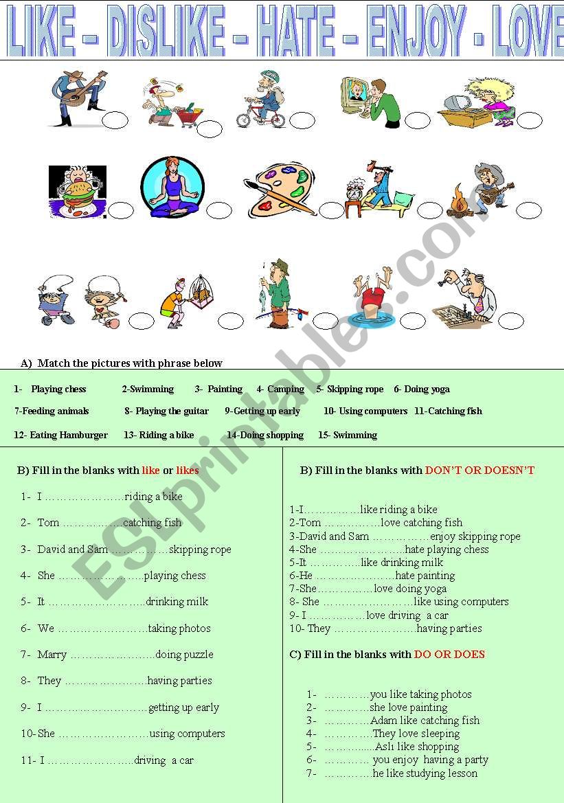 LIKE - DON´T LIKE - ESL worksheet by kramnik2010