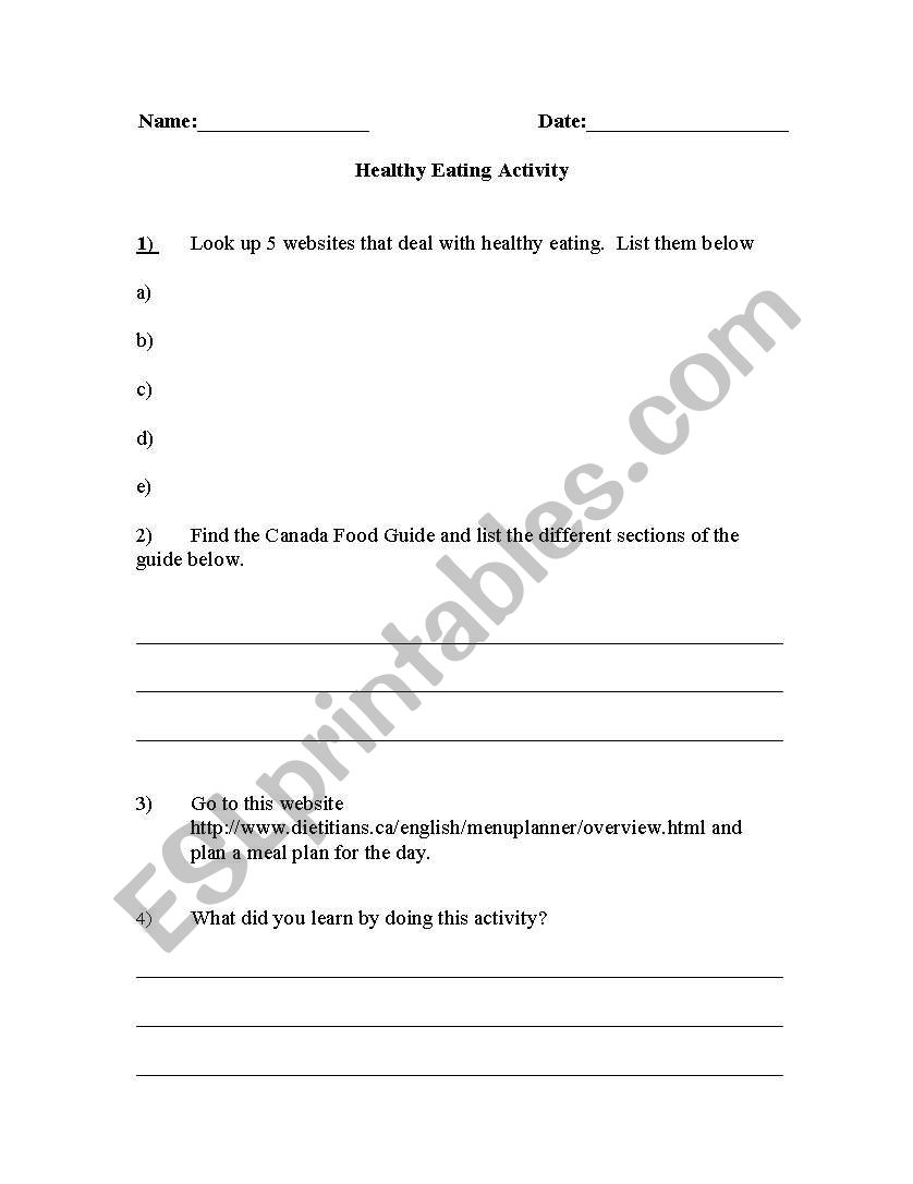 english worksheets healthy eating