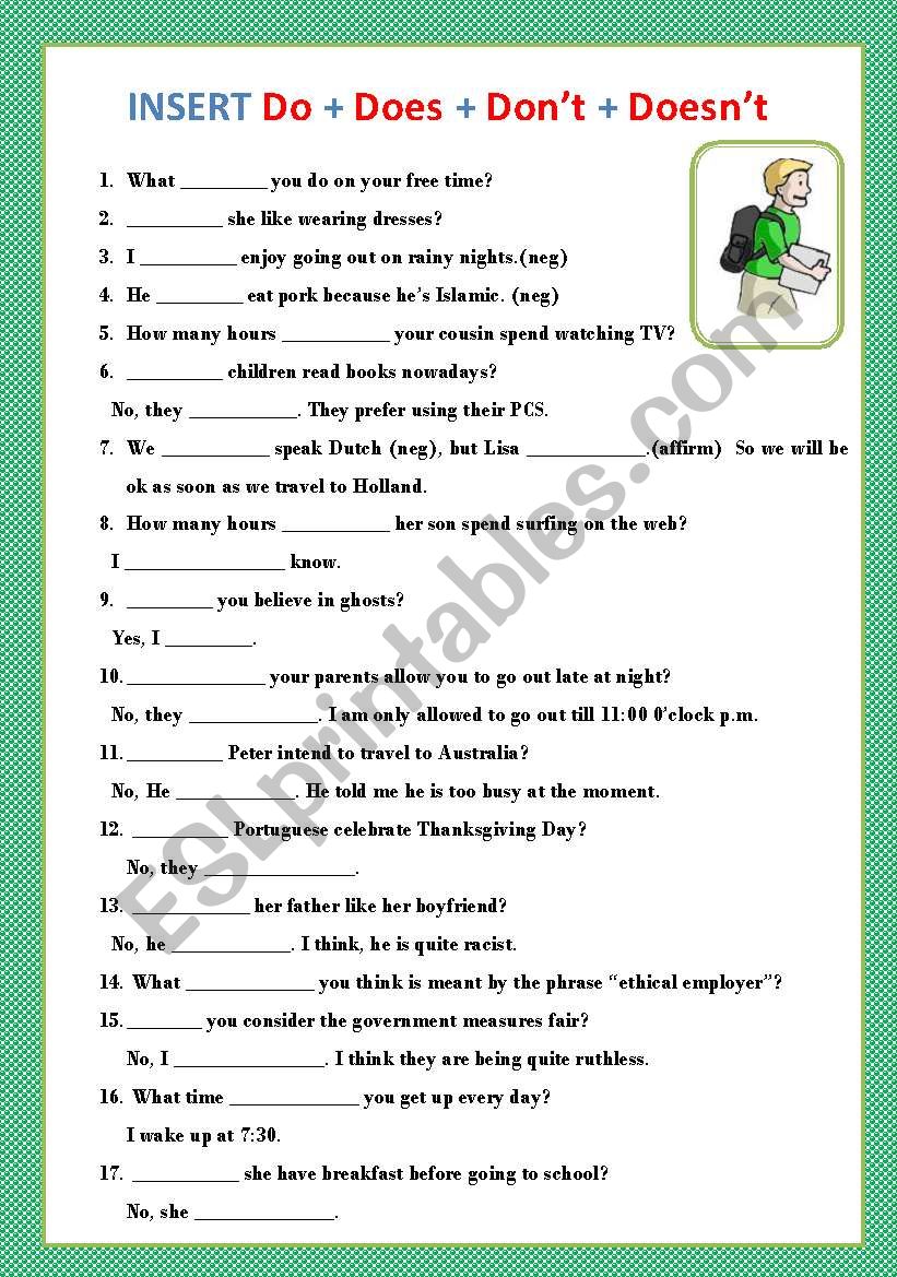 AUXILIAR: DO + DOES + DON´T + DOESN´T - ESL worksheet by ascincoquinas