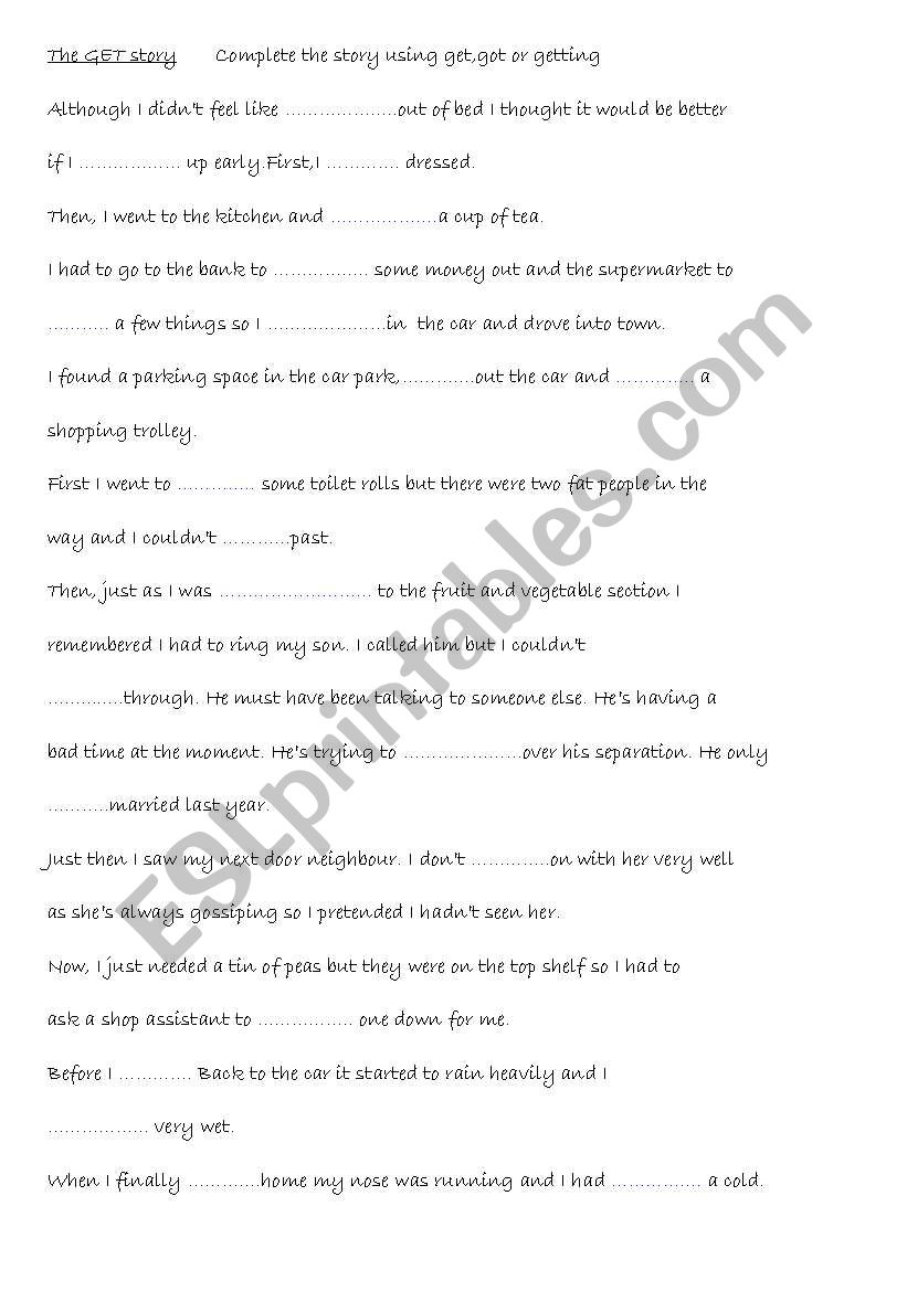 The Get story worksheet