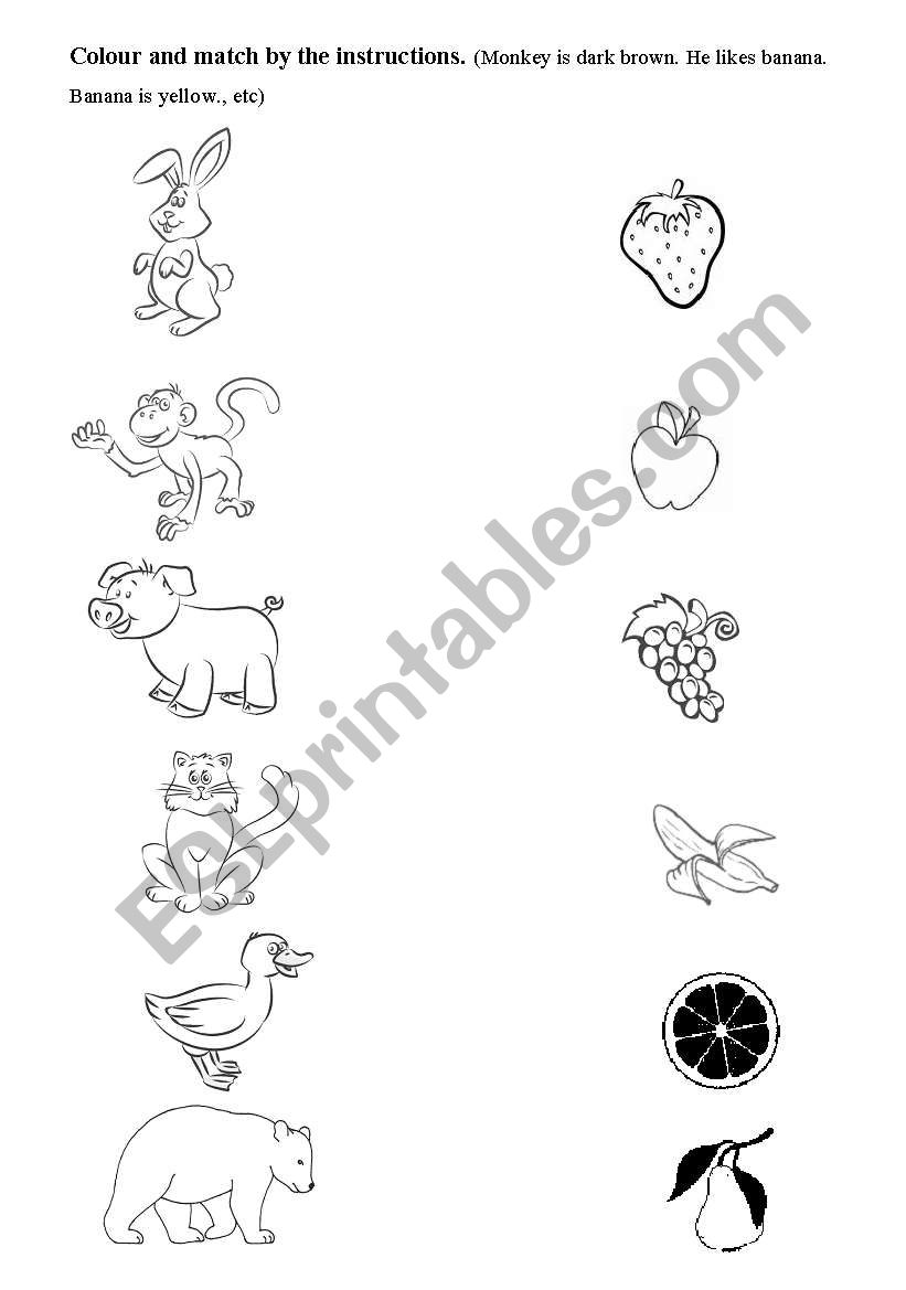 Animals&fruit worksheet