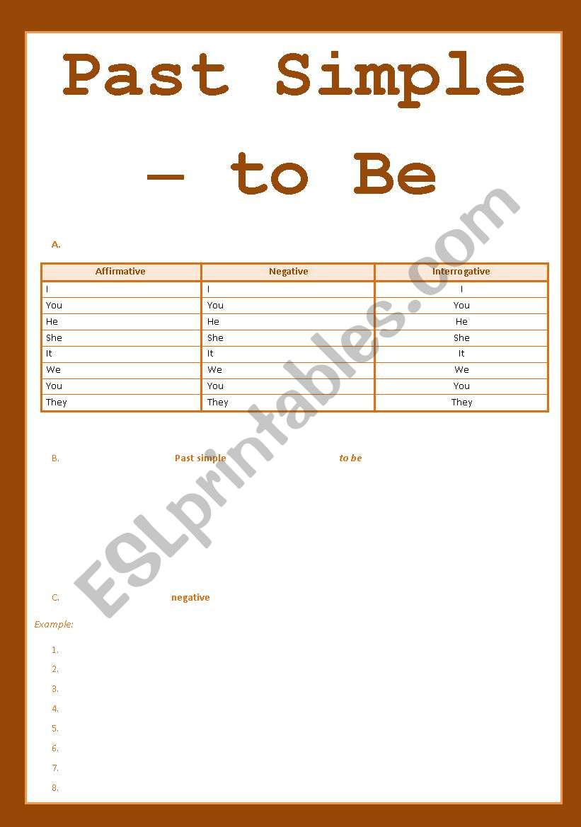 to be - simple past worksheet