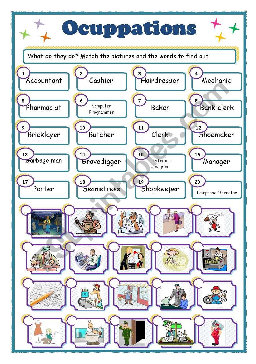 Occupations worksheet