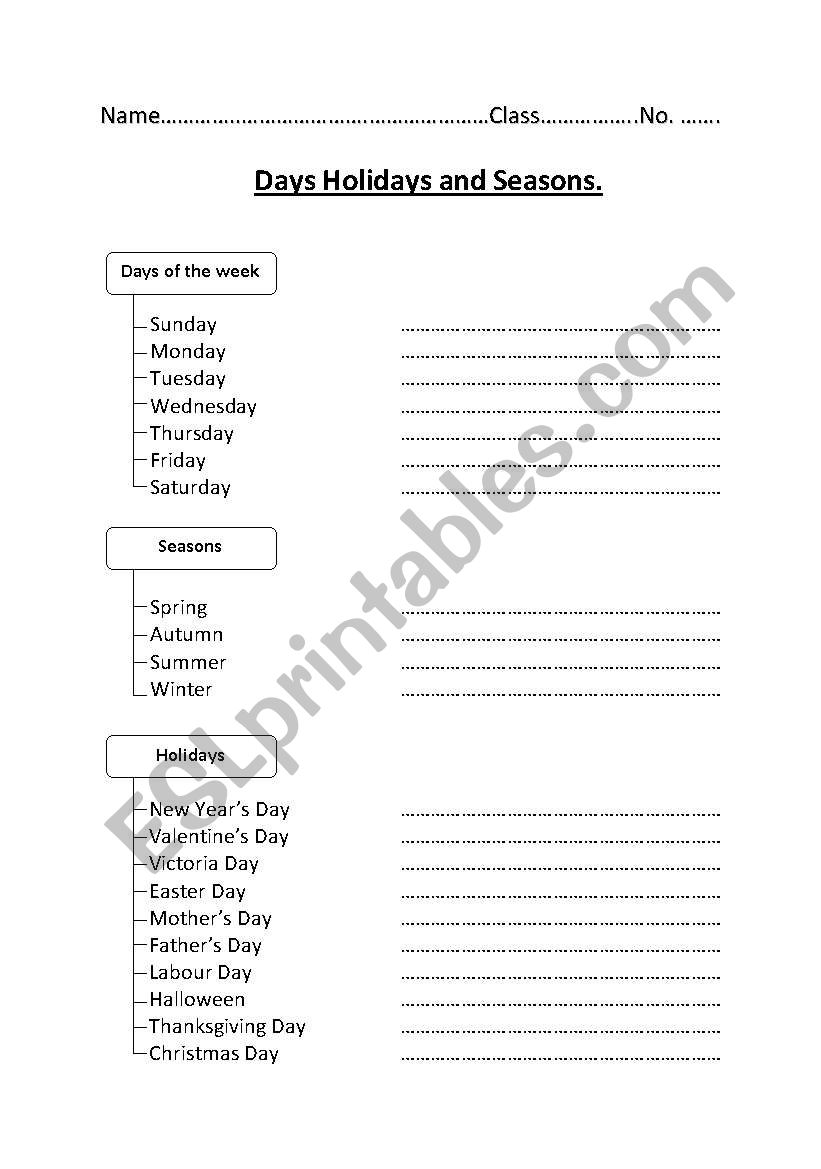 Seasons worksheet