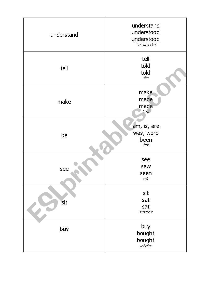 Irregular verbs Flashcards worksheet