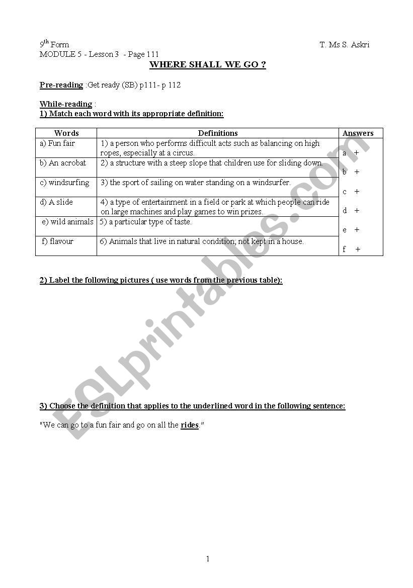 Module 5 Lesson 3 Where Shall We Go ESL Worksheet By Catherinemorland