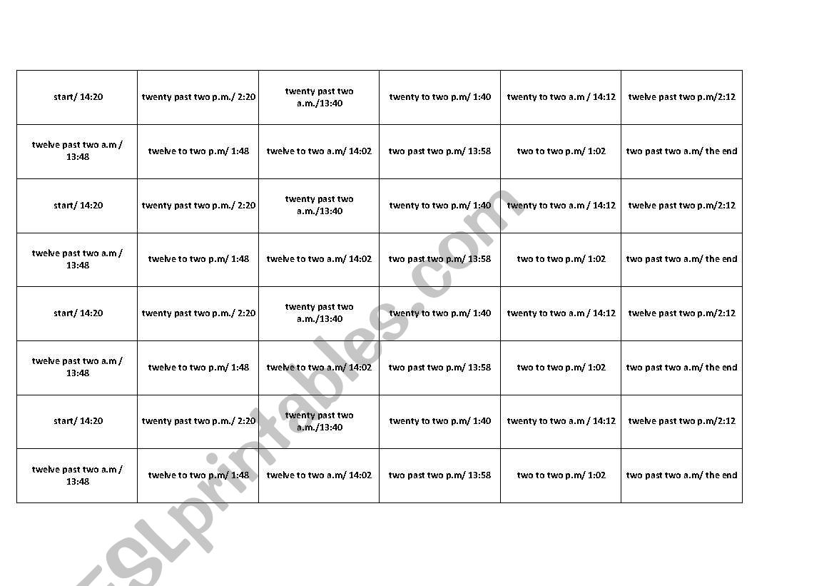 Domino - reading the time worksheet