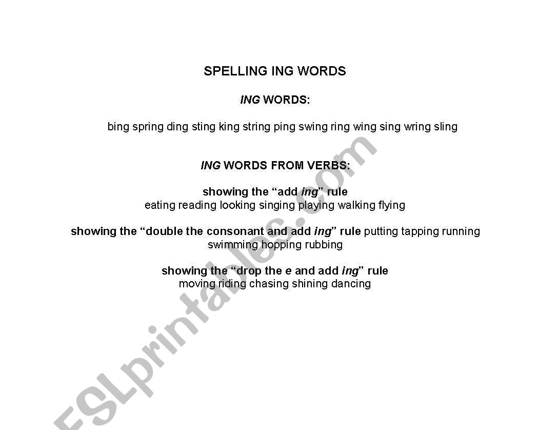 Spelling ING Words worksheet