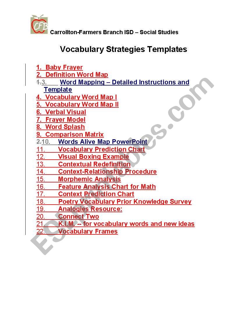 Vocabulary Development worksheet