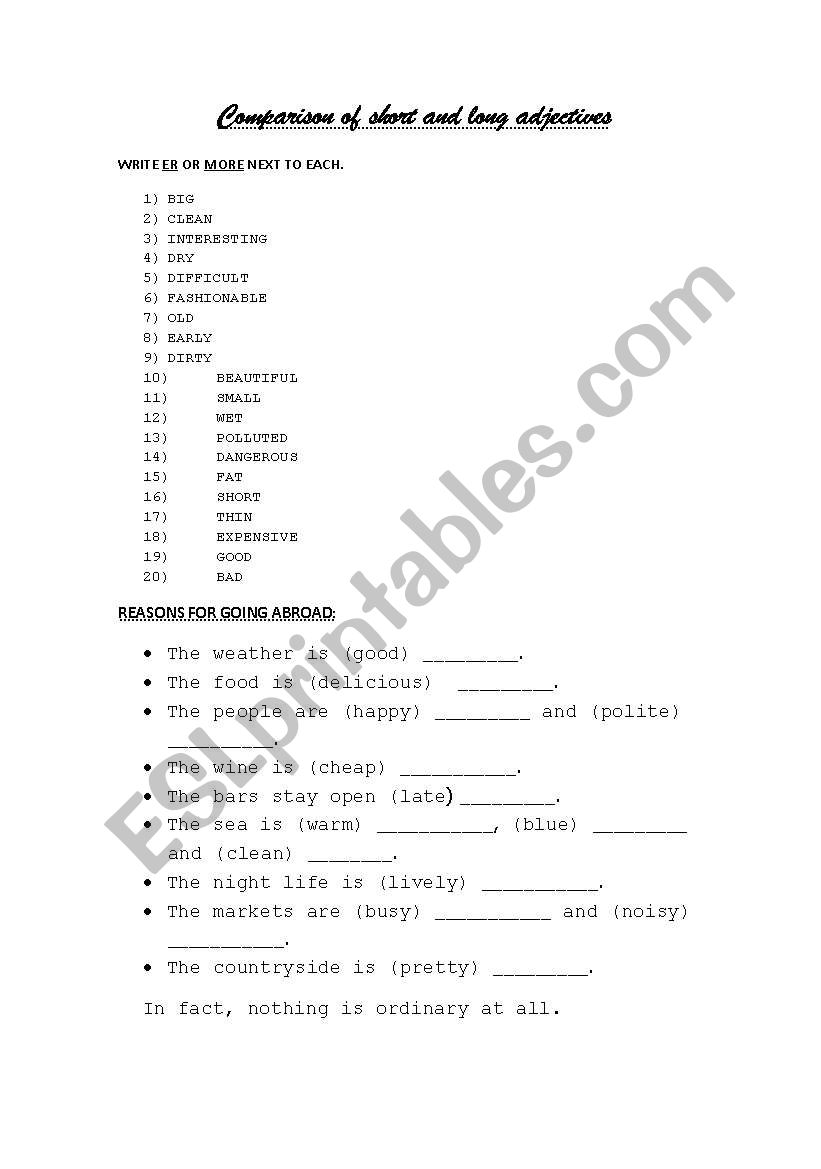 Comparison of short and long adjetives