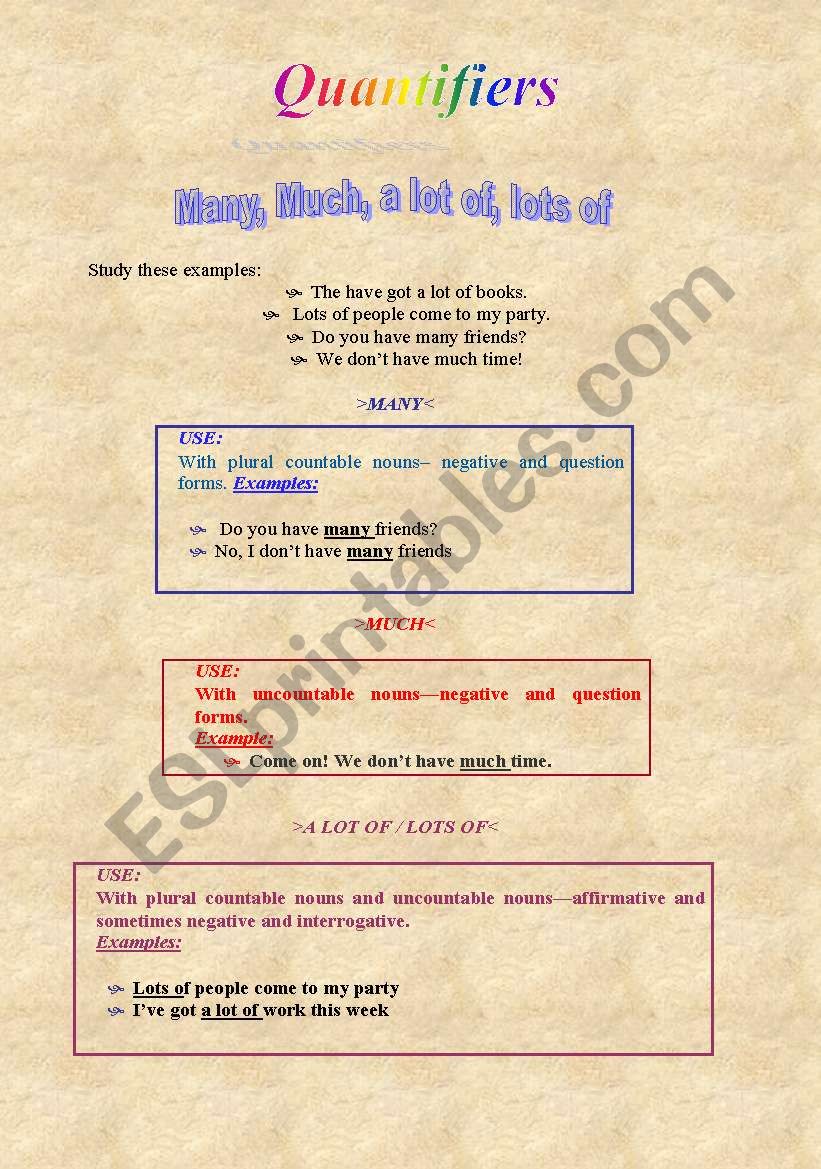 Quantifires  worksheet