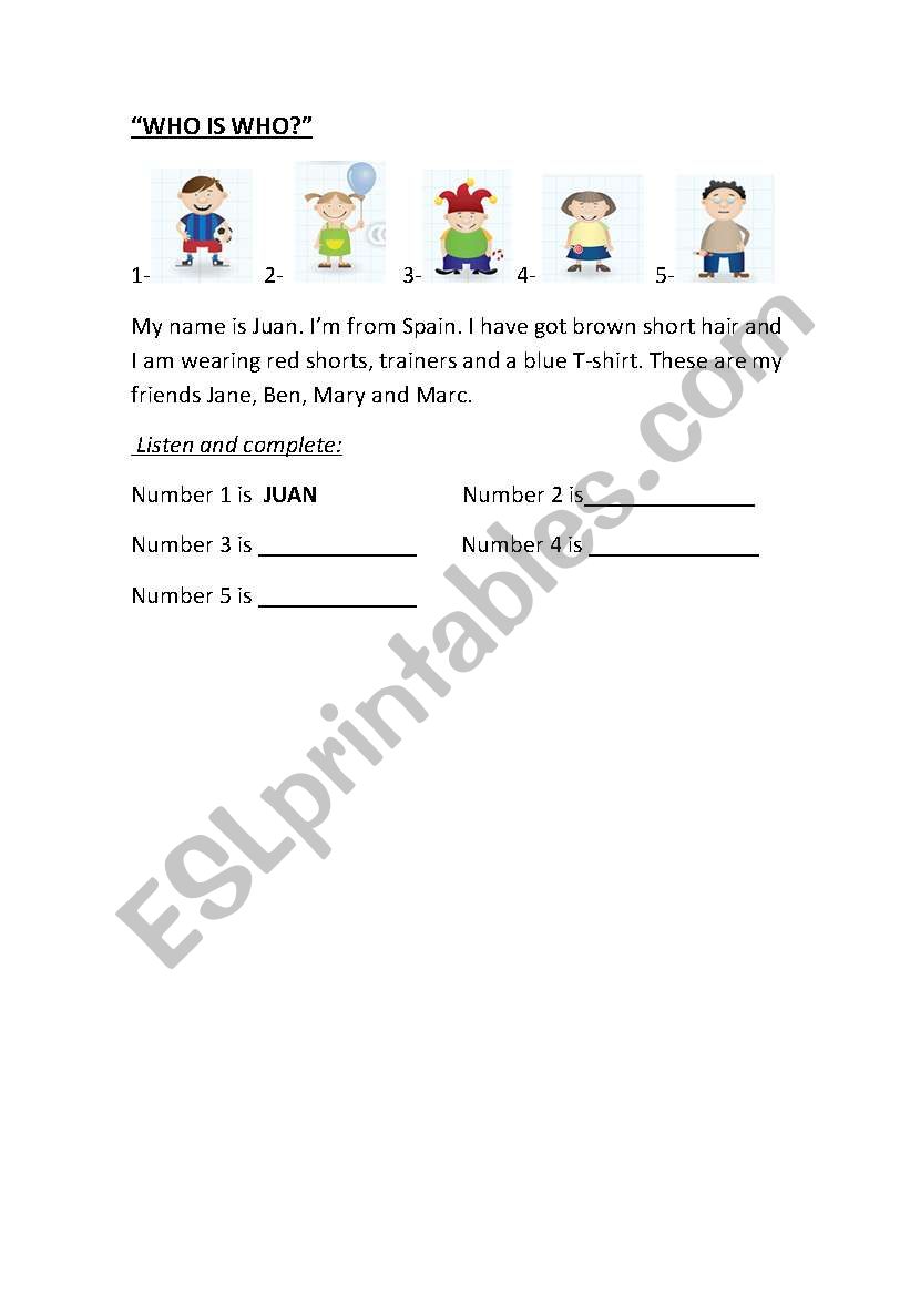 Who am I? worksheet