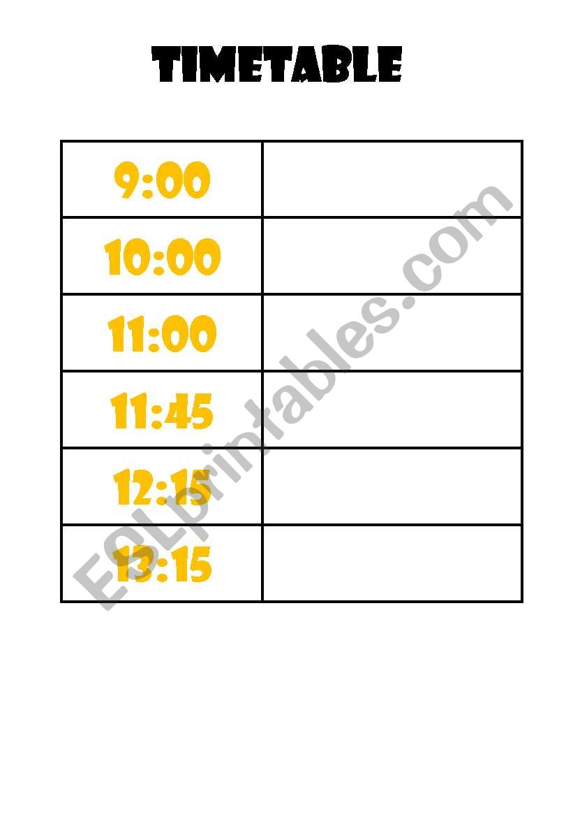 TIMETABLE worksheet
